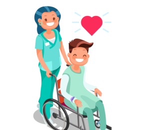 animated caregiver and elderly